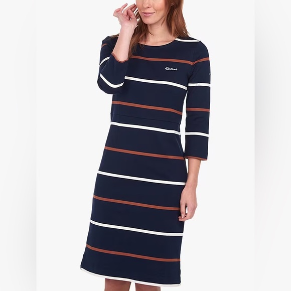 Barbour Oyster Stripe Cotton Knit Dress - Picture 2 of 9